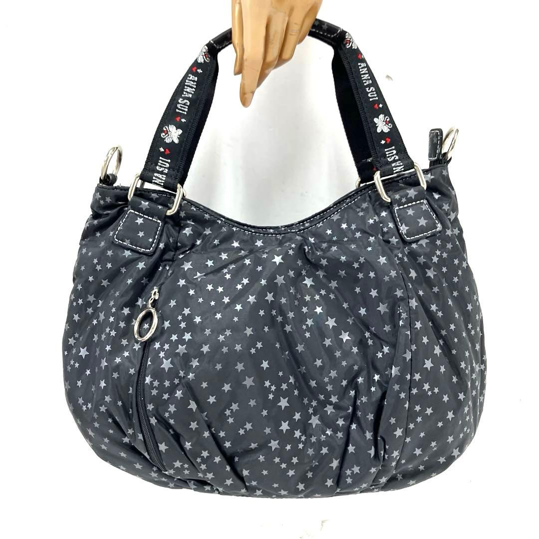 大人気☆ANNA SUI☆アナスイ☆トートバッグ☆2way☆星柄☆ナイロン☆黒！