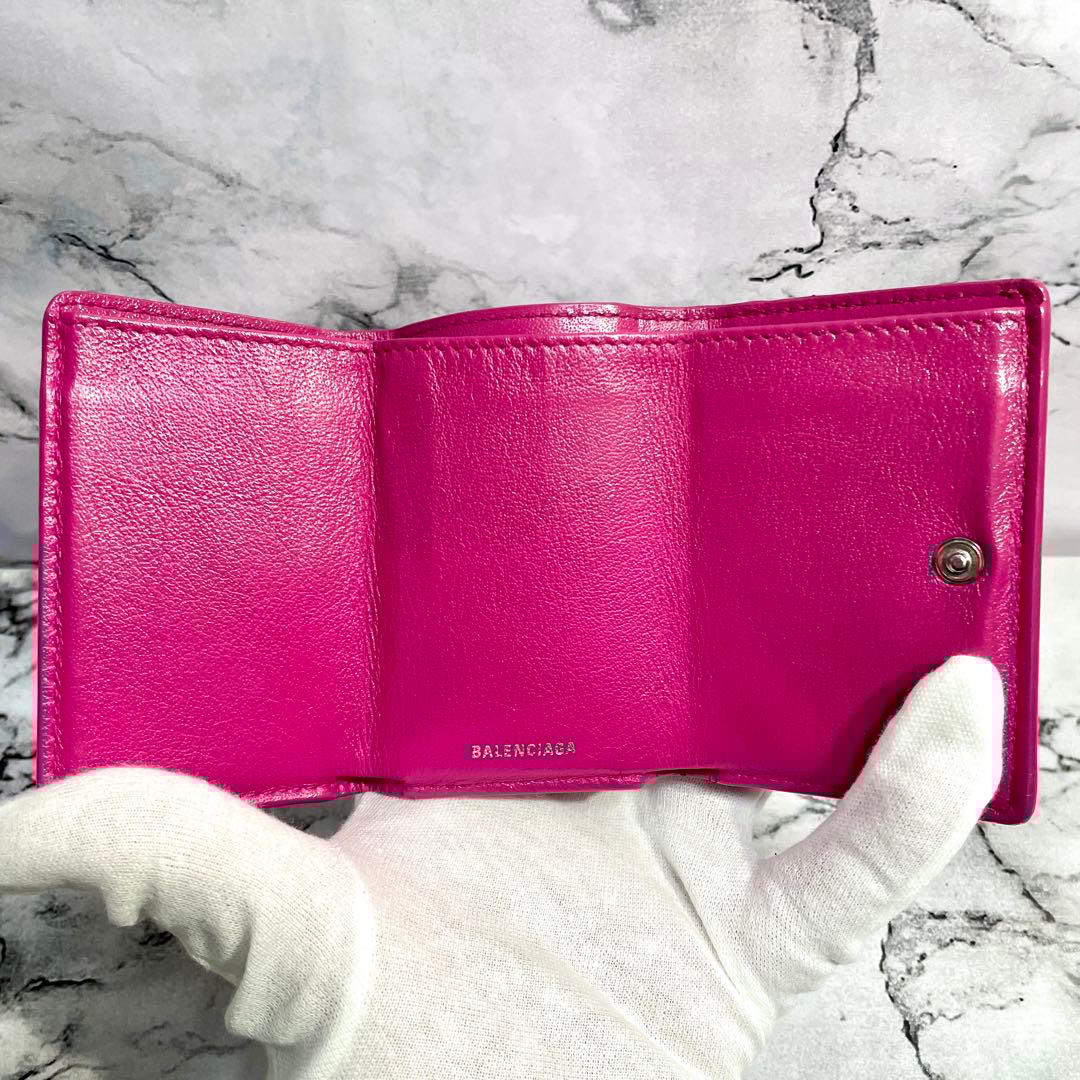 バレンシアガ　ペーパーミニウォレット　コンパクトウォレット　ピンクパープル　①