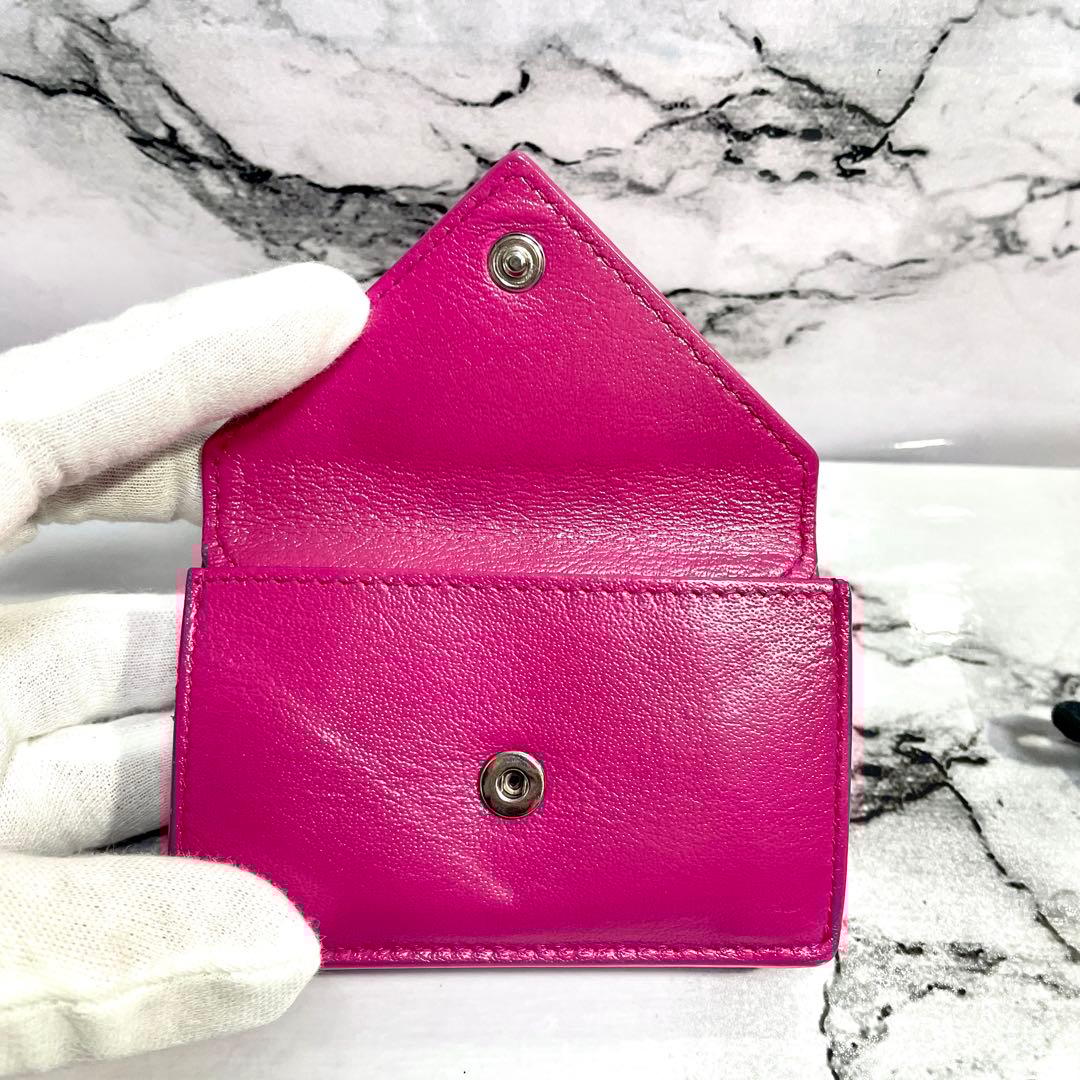 バレンシアガ　ペーパーミニウォレット　コンパクトウォレット　ピンクパープル　①