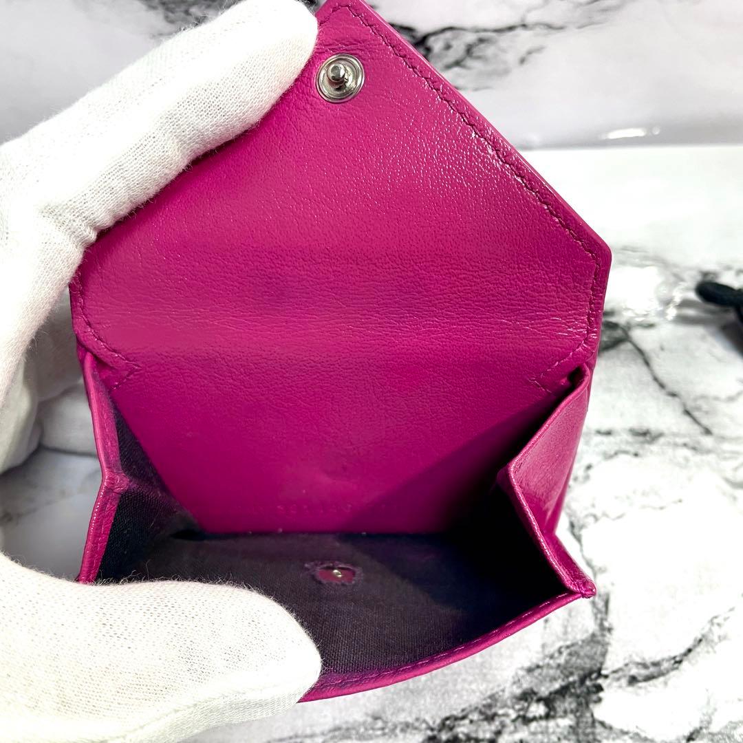 バレンシアガ　ペーパーミニウォレット　コンパクトウォレット　ピンクパープル　①