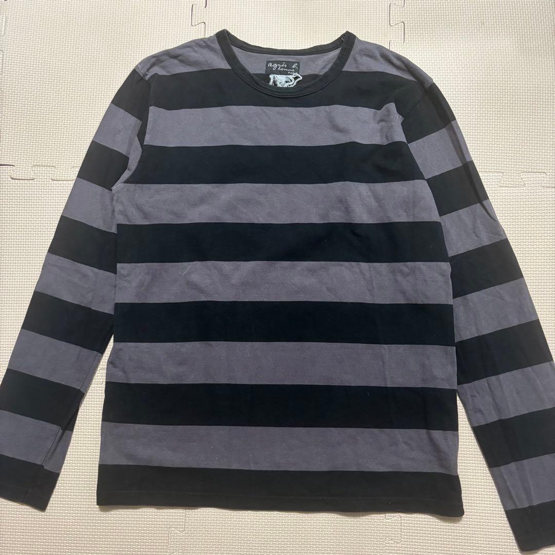 m*a様 agnis b. homme長袖カットソー グレーと黒のストライプ