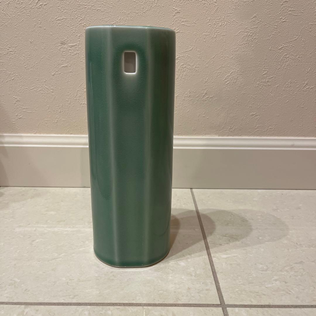 深川製磁　竜　花瓶　壁掛花生　青竹磁竜彫刻　花瓶