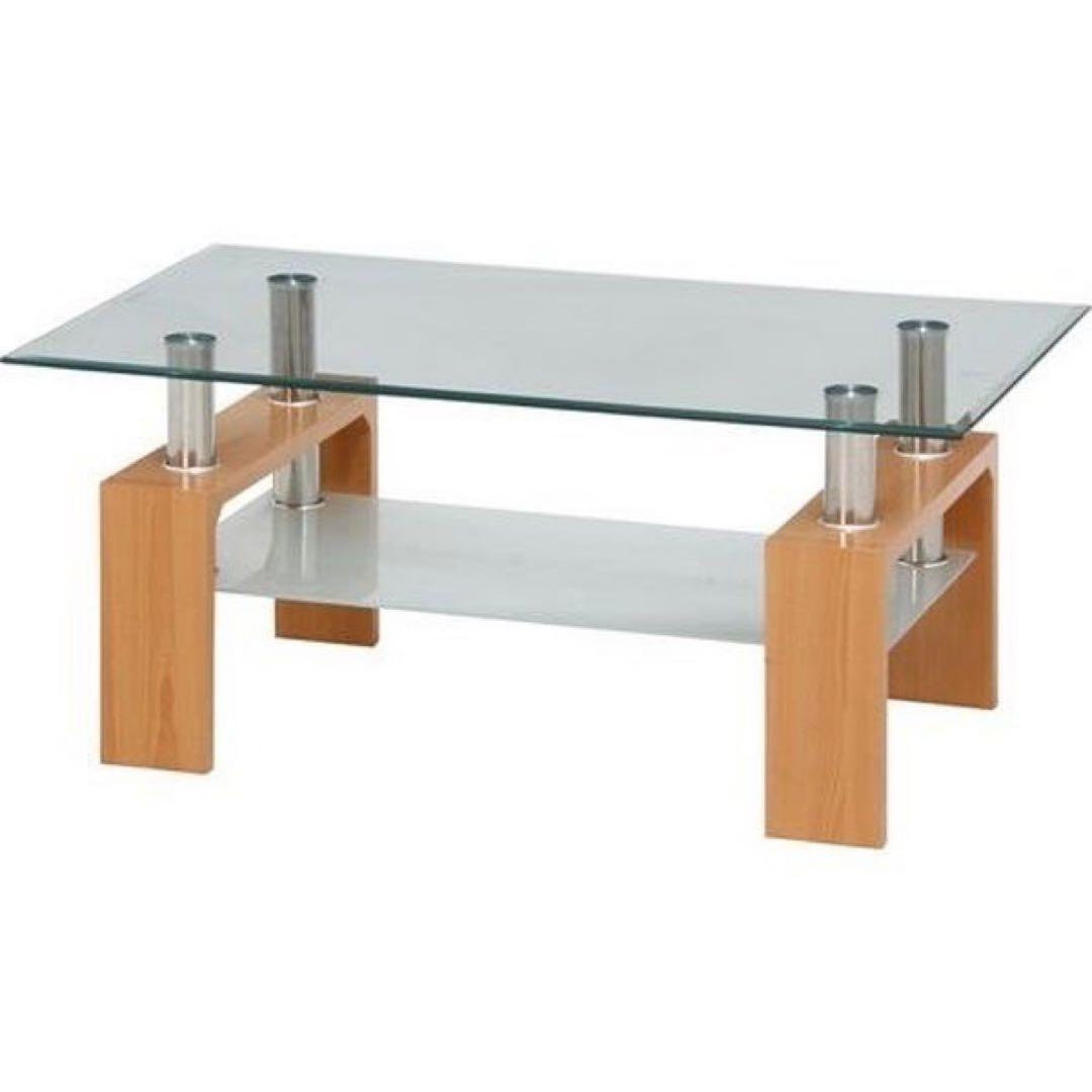 【未使用品】不二貿易 フォーカス センターテーブル ナチュラル ガラステーブル