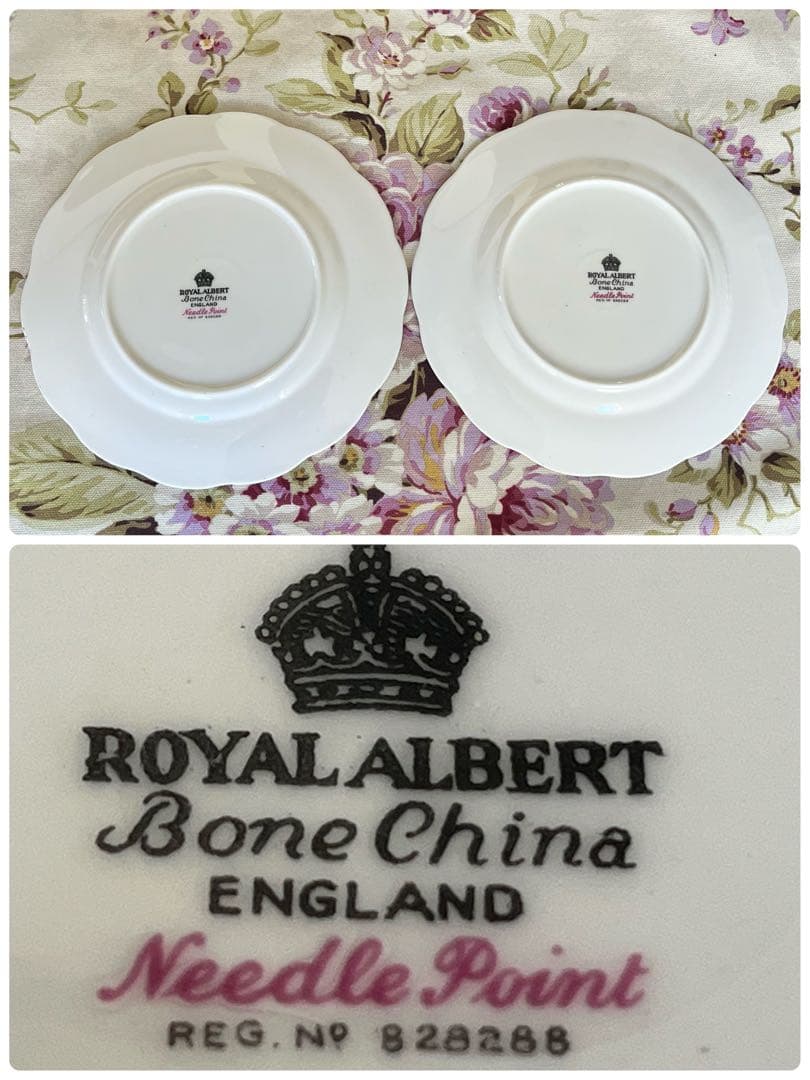 【レア美品】英国ビンテージ★ニードルポイント★ケーキ皿　2枚