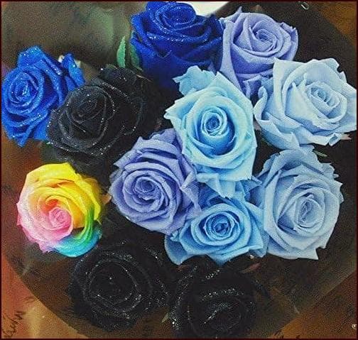 プリザーブドフラワー レインボーローズ　ブルーローズ 10本 花束ブーケ