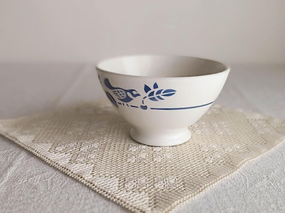 * vintage bowl ❀ ブルーステンシル 小鳥さん カフェオレ ボウル