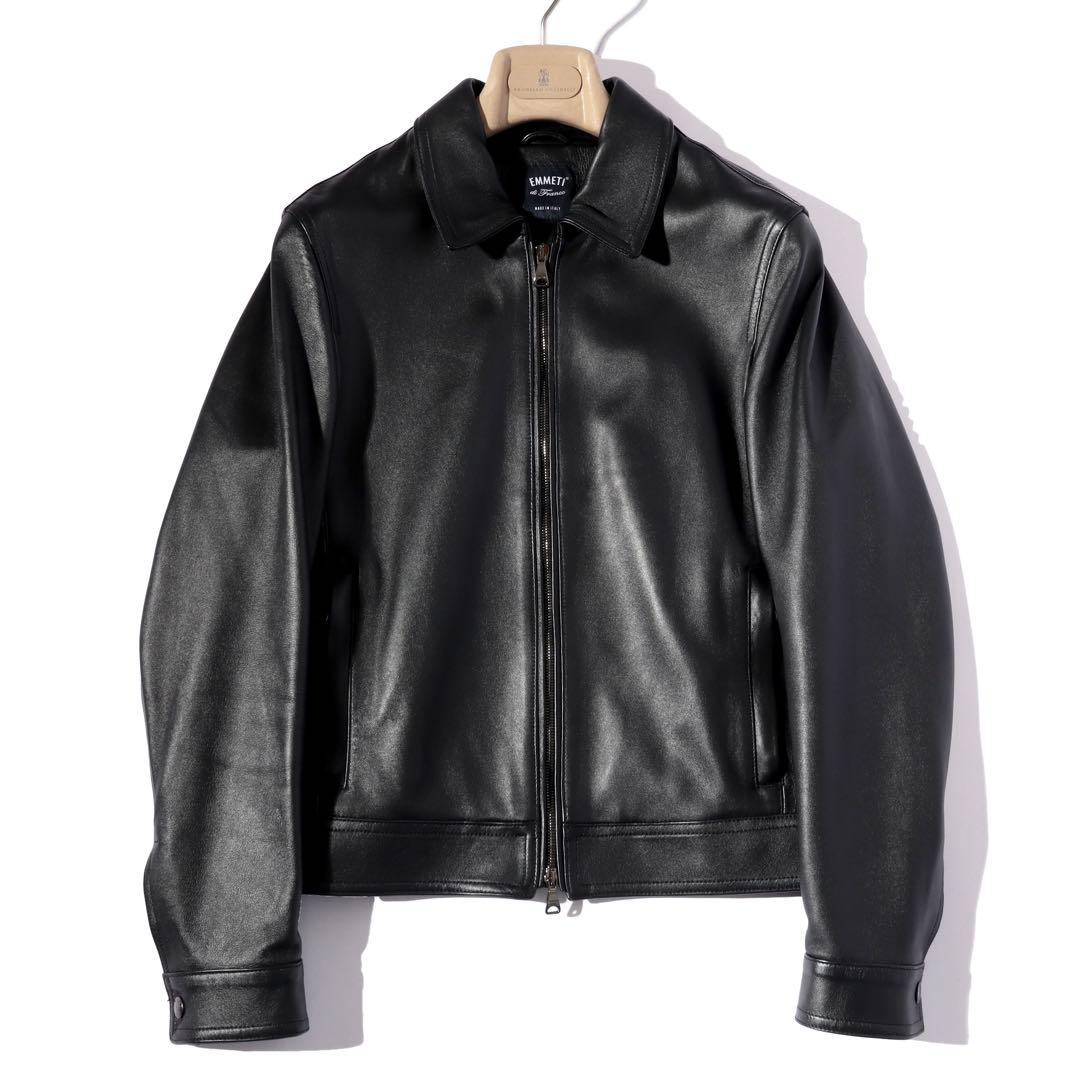 EMMETI エンメティ羊革 ブルゾン ライダース ジャケット 黒 44 S