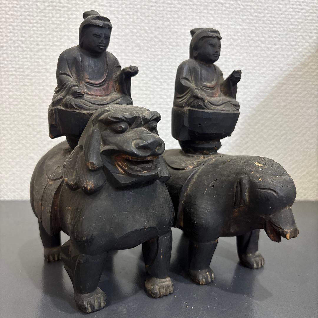 木彫　普賢菩薩　文殊菩薩　江戸時代