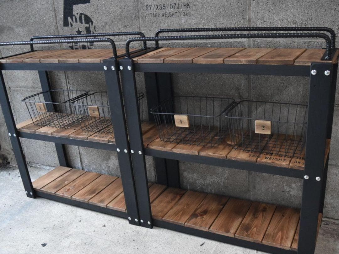 【かごつき】男前インテリア　棚　×２台　植物　多肉植物　インダストリアル 911