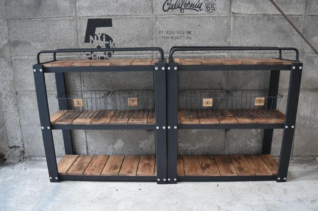 【かごつき】男前インテリア　棚　×２台　植物　多肉植物　インダストリアル 911