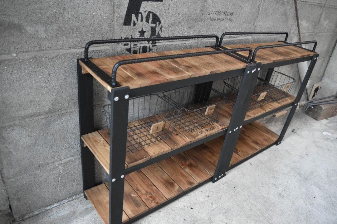 【かごつき】男前インテリア　棚　×２台　植物　多肉植物　インダストリアル 911