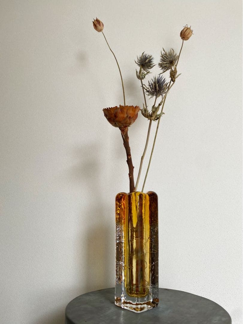 ドイツ アンティーク ビンテージ 琥珀 小瓶 花瓶 フラワーベース 四角 美品