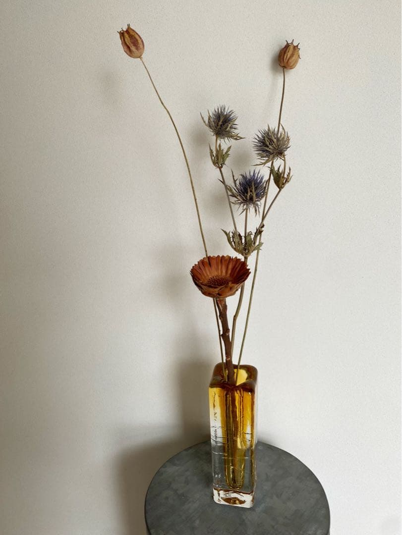 ドイツ アンティーク ビンテージ 琥珀 小瓶 花瓶 フラワーベース 四角 美品