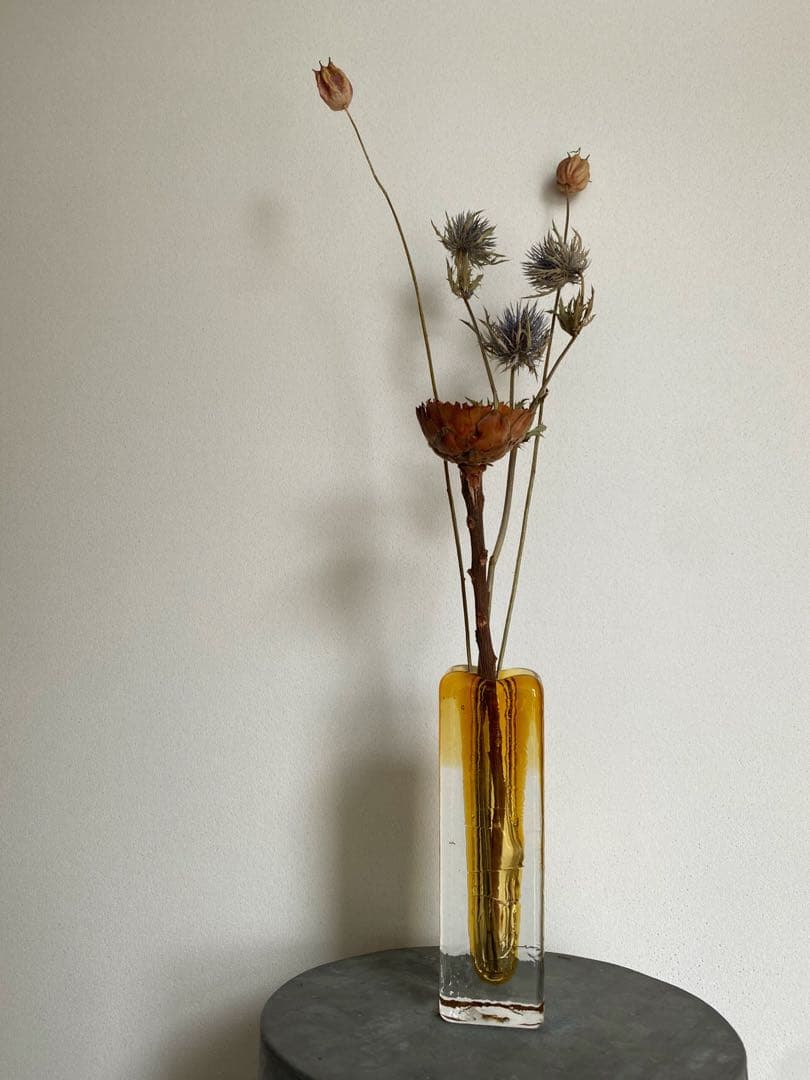 ドイツ アンティーク ビンテージ 琥珀 小瓶 花瓶 フラワーベース 四角 美品