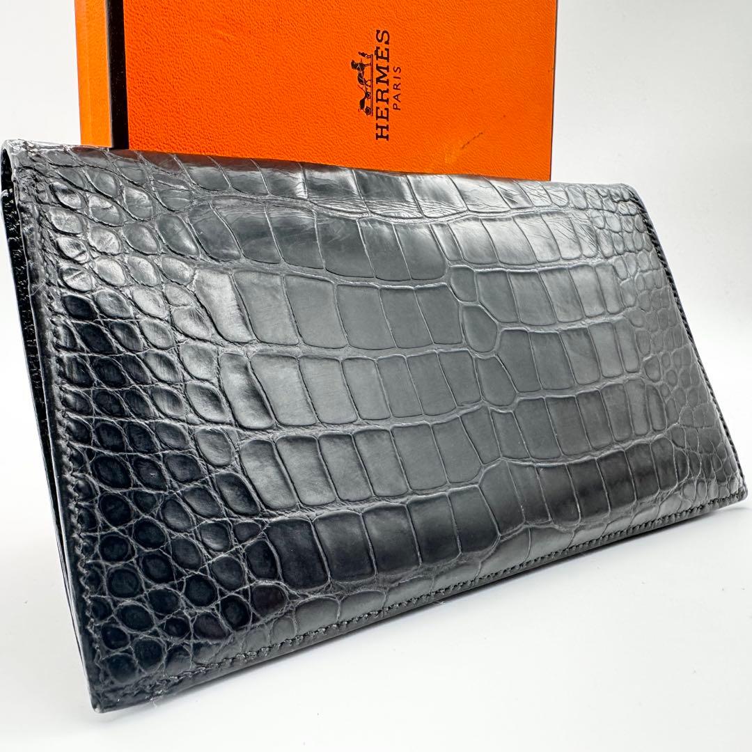 美品✨希少　エルメス　MC2フレミング　アリゲーター　クロコ　長財布　札入れ　黒