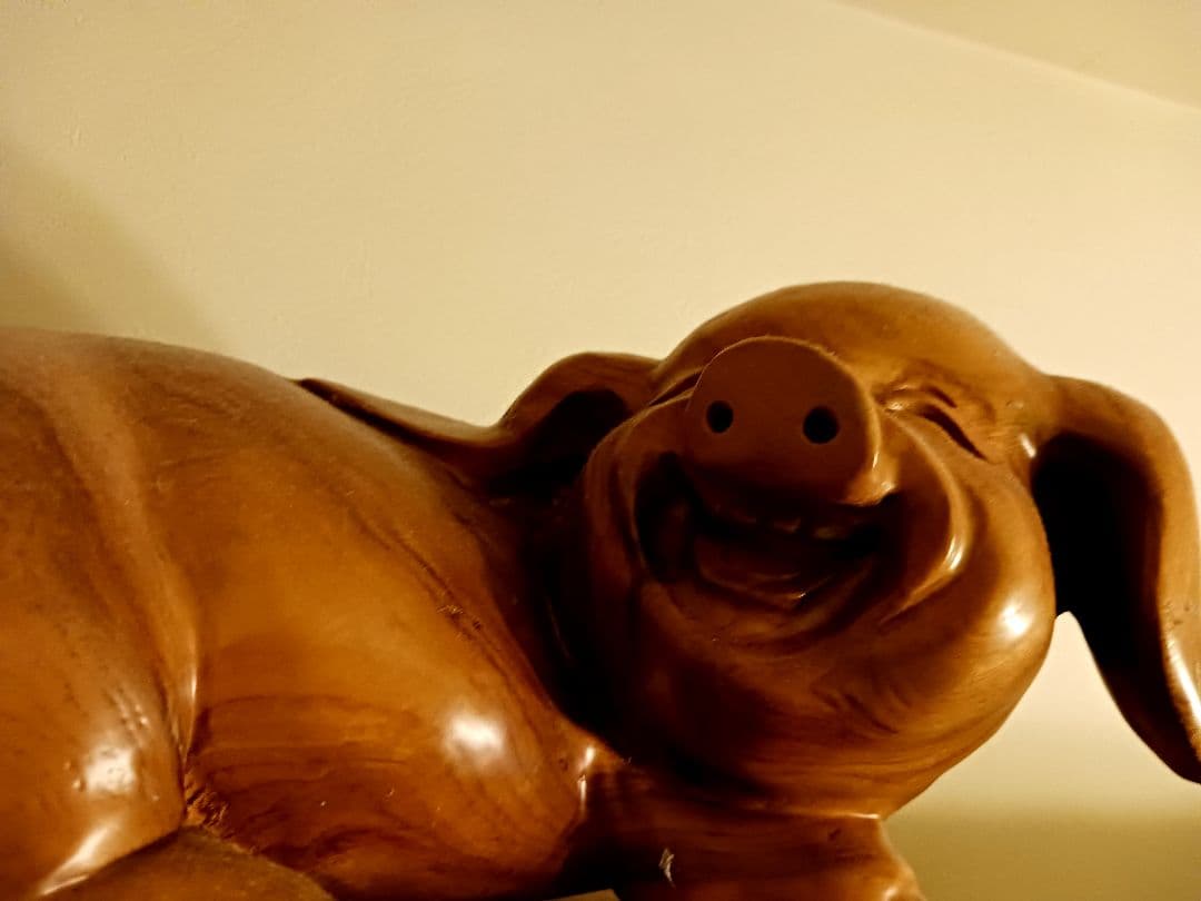 【子宝】【金運】木製 豚の置物 2体セット