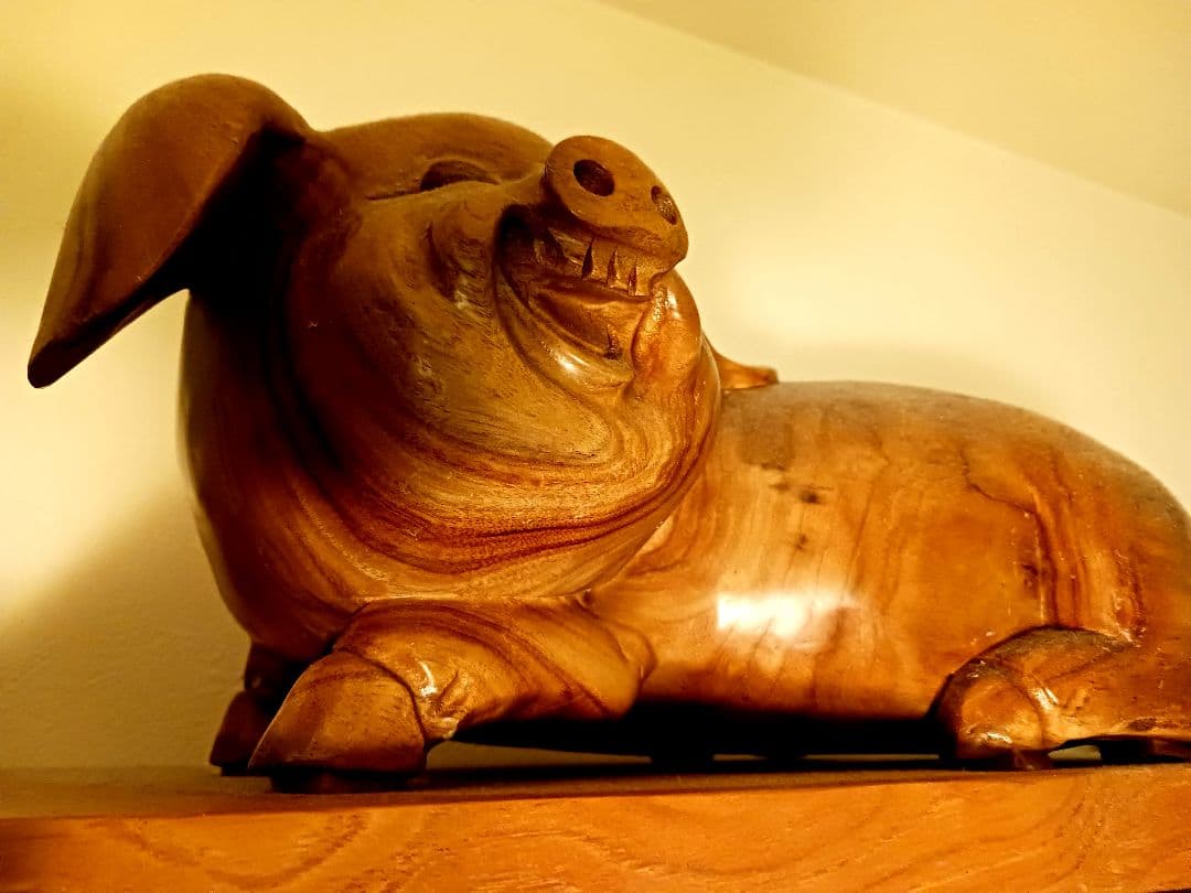 【子宝】【金運】木製 豚の置物 2体セット