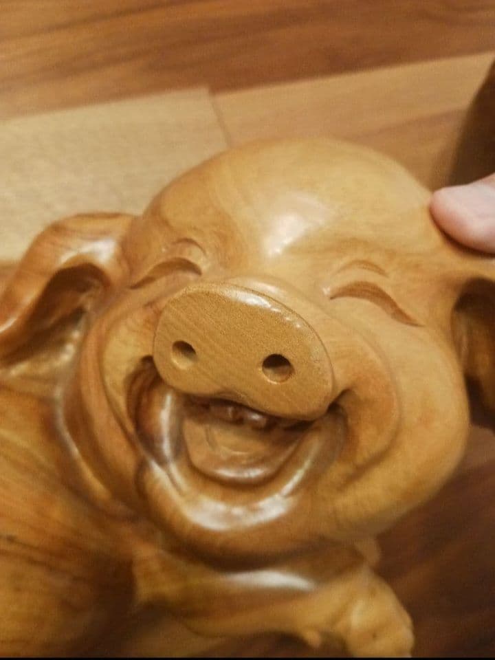 【子宝】【金運】木製 豚の置物 2体セット