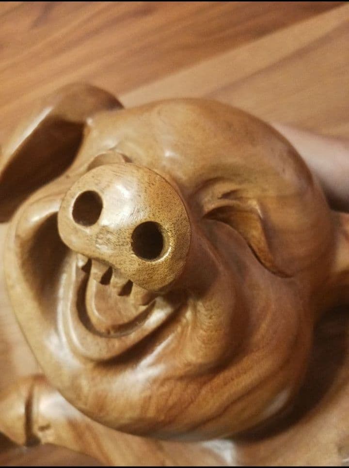 【子宝】【金運】木製 豚の置物 2体セット