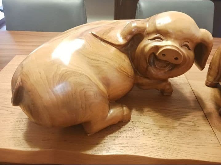 【子宝】【金運】木製 豚の置物 2体セット