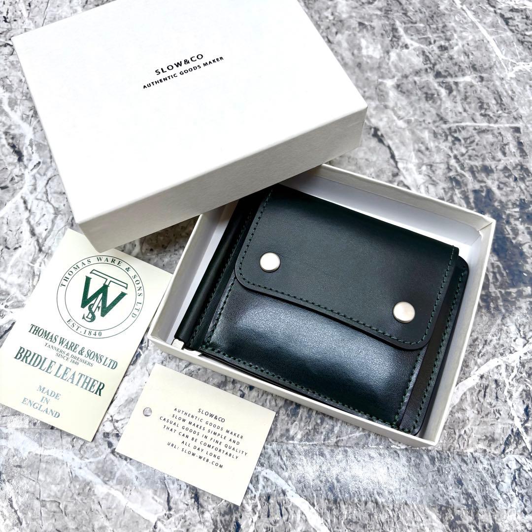 新品同様✨ SLOW マネークリップ ブライドルレザー ダークグリーン 箱あり