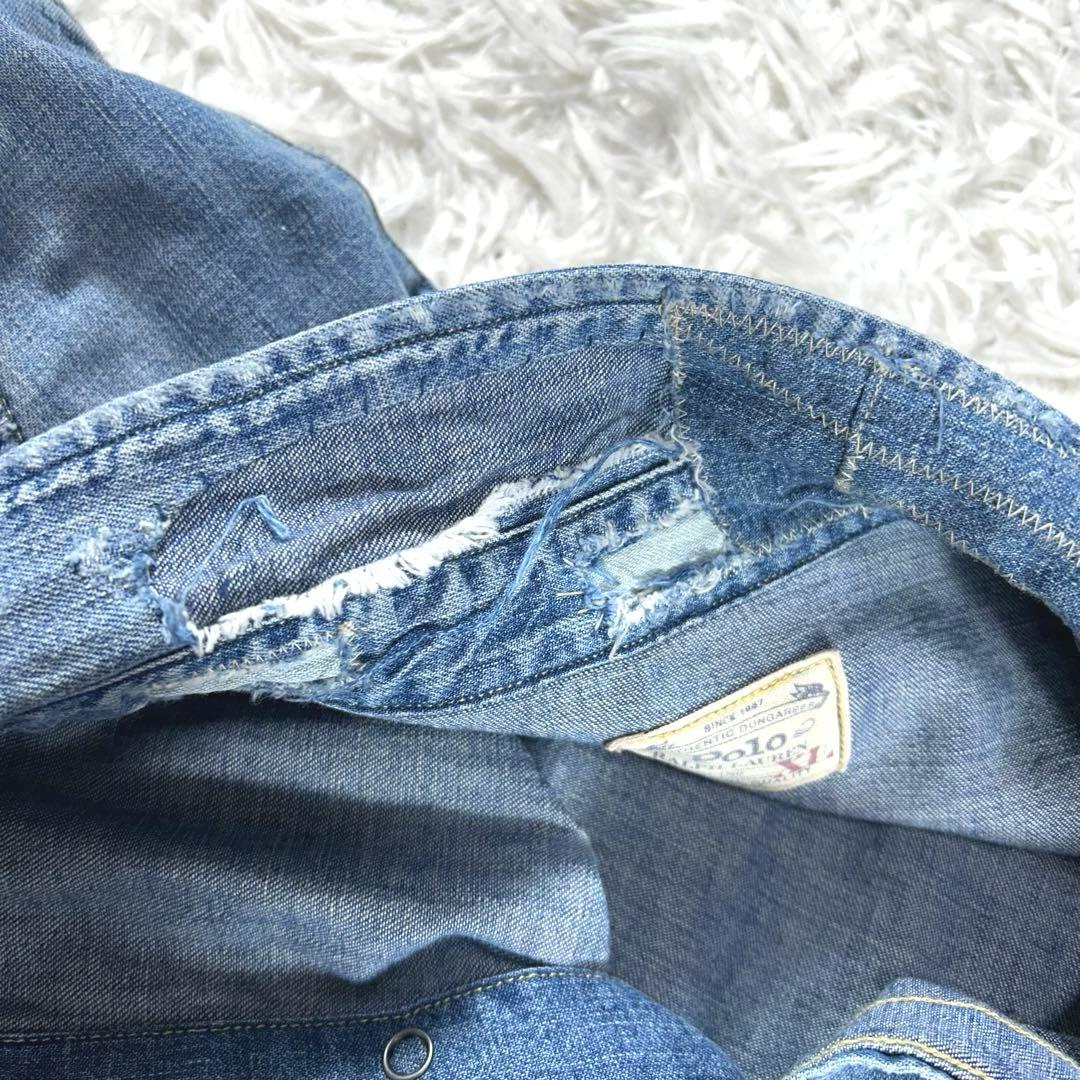 美品　ポロラルフローレン　現行　ウエスタンシャツ　ダメージ加工XL パッチワーク