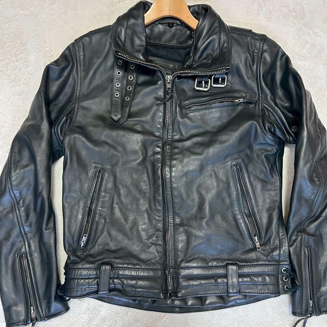 リューグーレザー Lサイズ シングルライダース 本革 牛革 丈短 黒