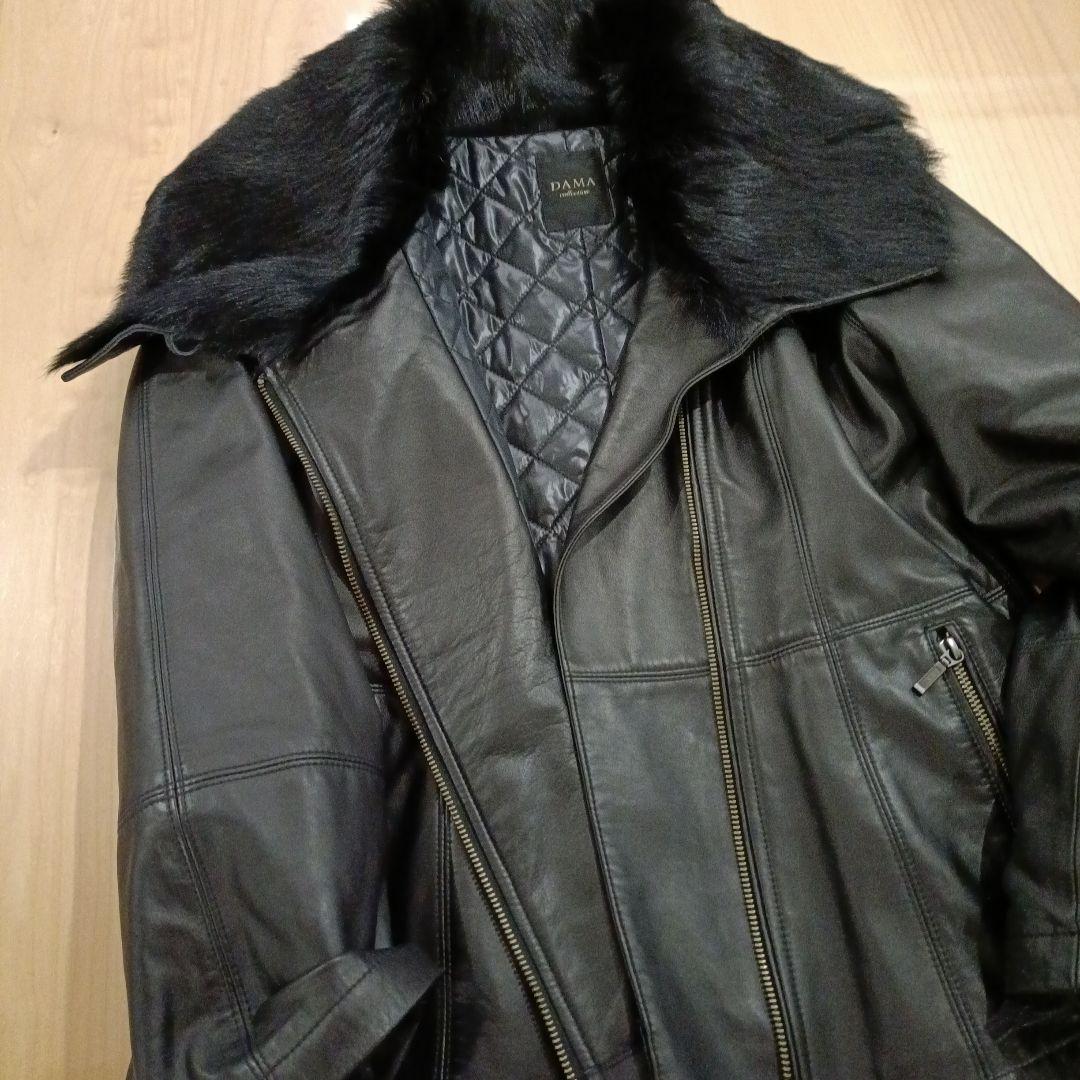 新品ダーマコレクション　ラムレザー　羊 ダブルライダースジャケット ファー