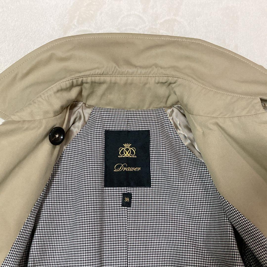 【美品】Drawe ドロワー トレンチコート ダブル ベルト付き 千鳥柄 38