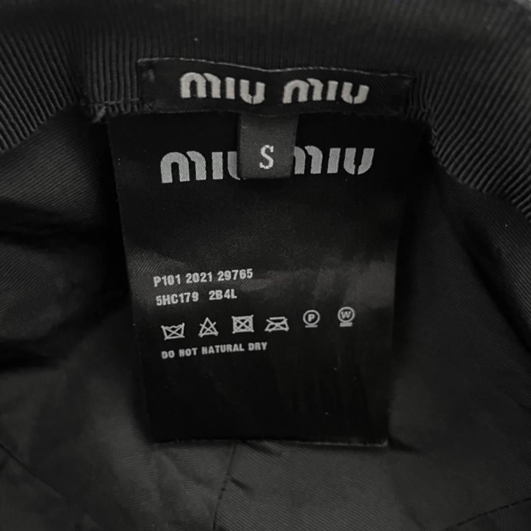 美品 ミュウミュウ キャップ ギンガムチェック 帽子 S ブラック ホワイト