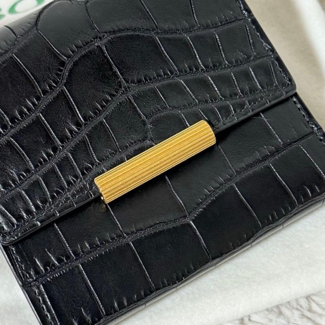 ⭐️新品未使用⭐️　ボッテガヴェネタ　クロコ型押し　三つ折り財布　ブラック　レザー