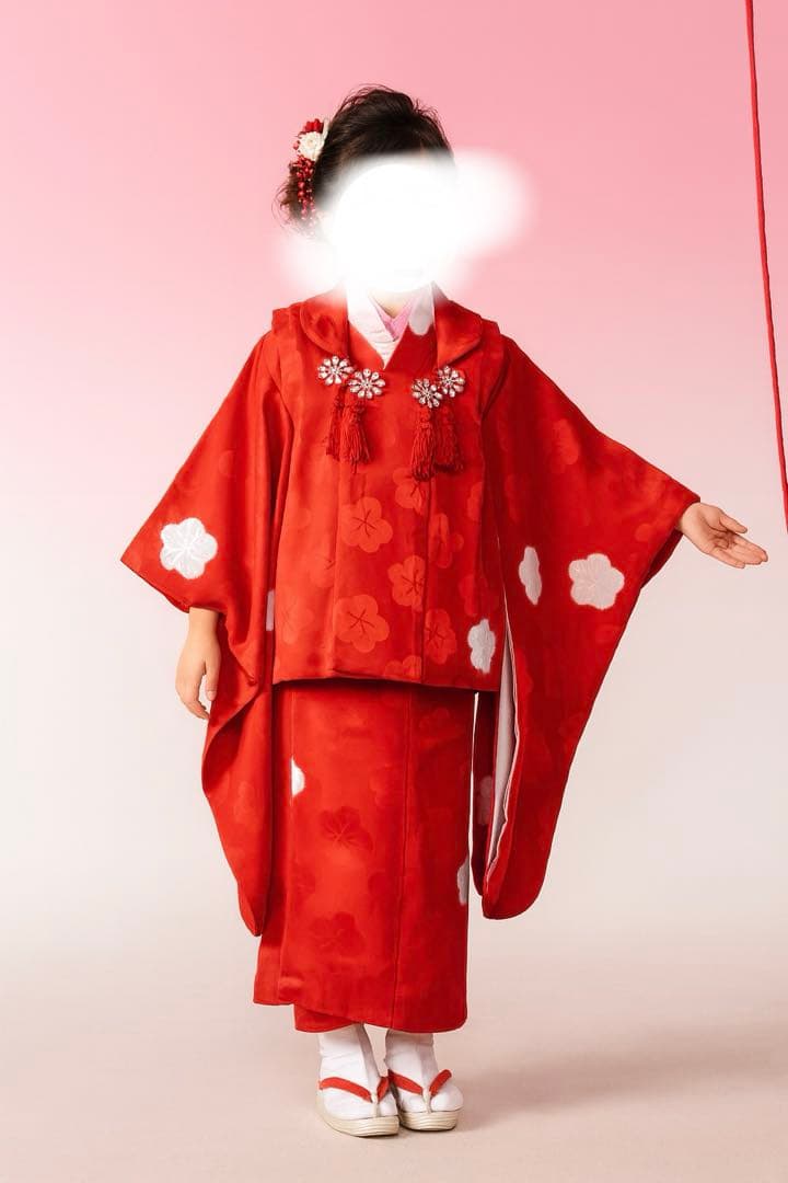 七五三　着物セット　被布　7歳　赤色　白色　美品