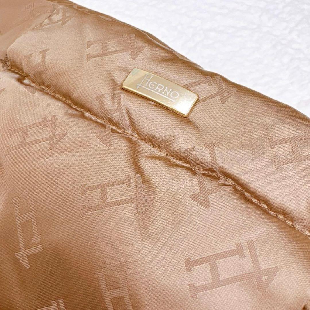 極美品✨HERNO モノグラム柄　ダウンジャケット　ロゴ　総柄　ブラウン　フード
