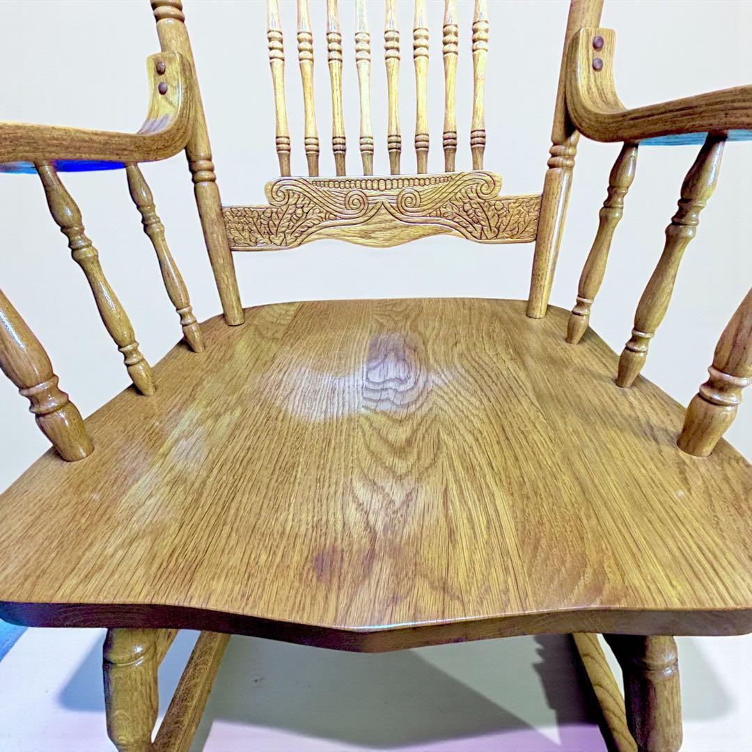 ✨超美品✨ ヴィンテージ 台湾製 ロッキングチェア オーク無垢 彫刻入り