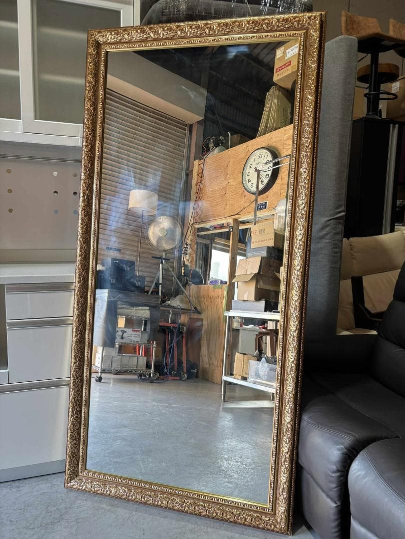 ひかるアンティーク調 ゴールド ミラー 姿見 90cmX180cmUsed