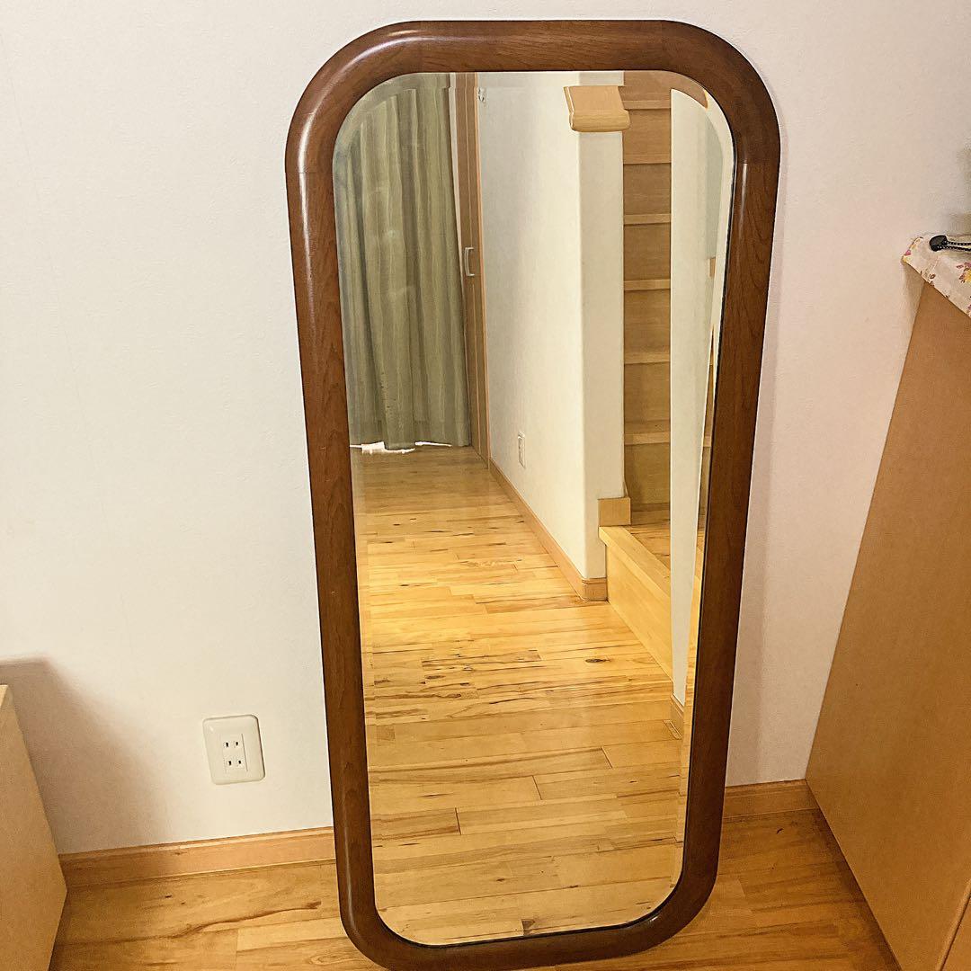 【お買い得 】ウォールミラー 壁掛け鏡 天然木 面取り鏡　姿見 アンティーク