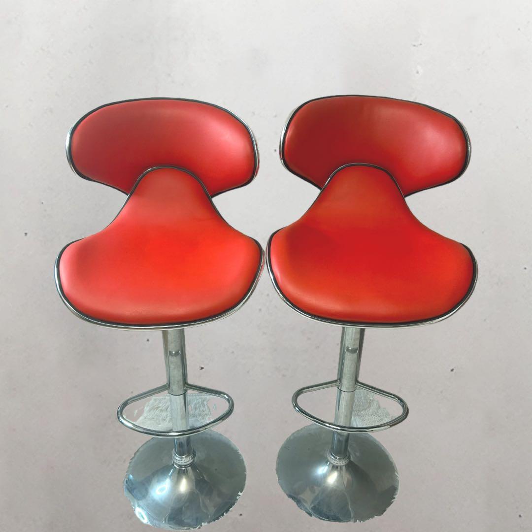 カウンターチェア 1人用 レッド 回転式 昇降式 椅子 BAR 2セット