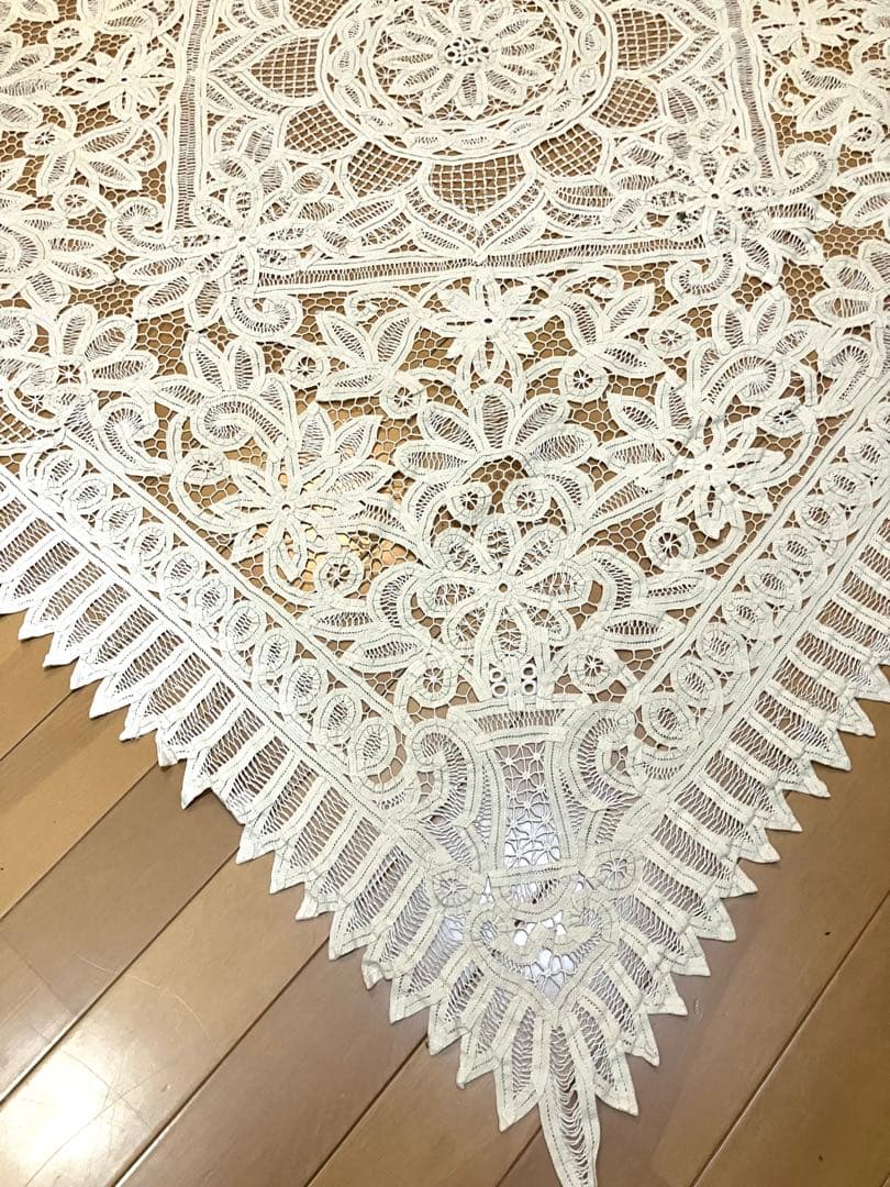 Vintage バテンレース　総レース　122x122 テーブルクロス