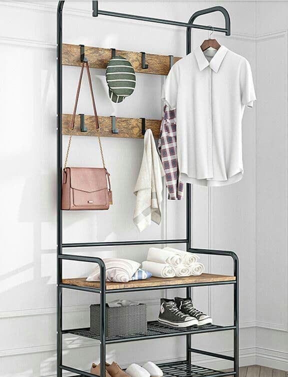 簡易ハンガー着地寝室のクローク棚掛け家庭用鉄芸ハンガー棚置物棚