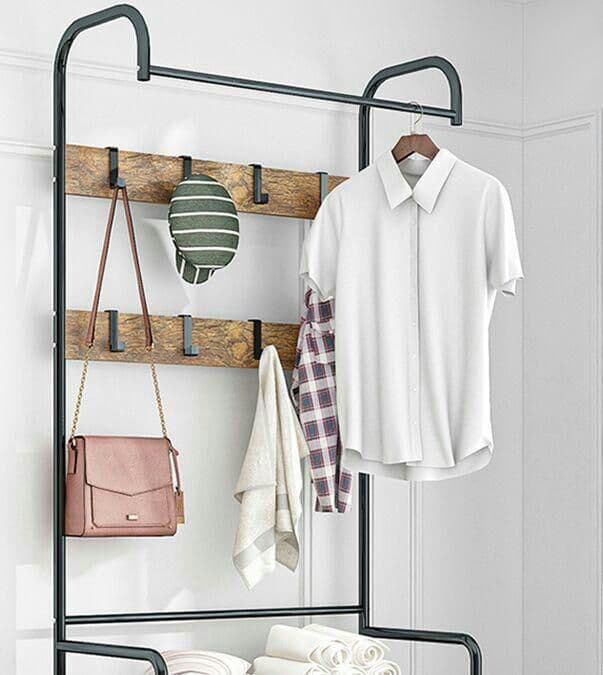 簡易ハンガー着地寝室のクローク棚掛け家庭用鉄芸ハンガー棚置物棚