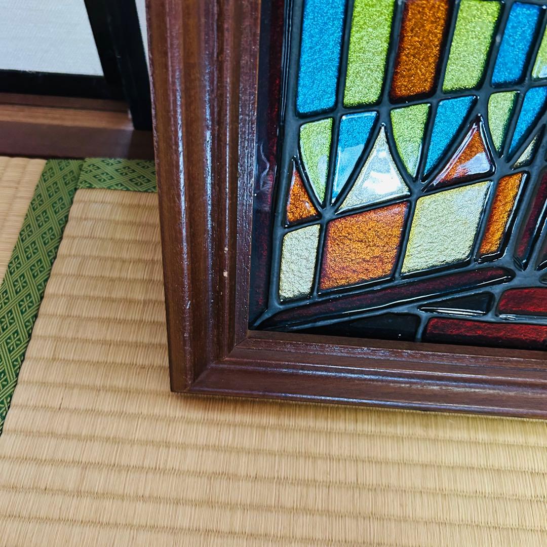 子馬のステンドグラス　パネル　額付き　67センチ✖️48センチ