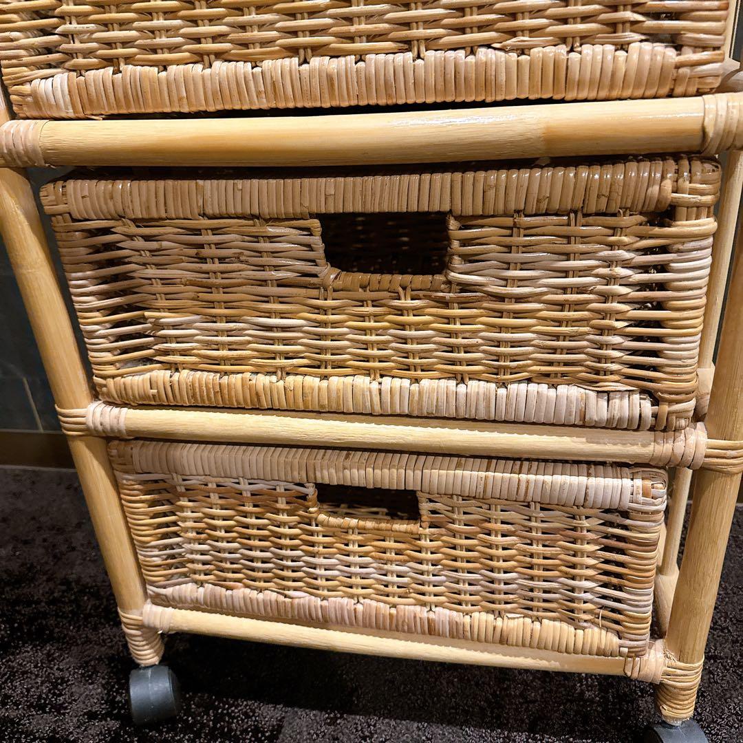 【美品】ラタンチェスト 4段 キャスター 籐 ナチュラル家具 北欧インテリア風