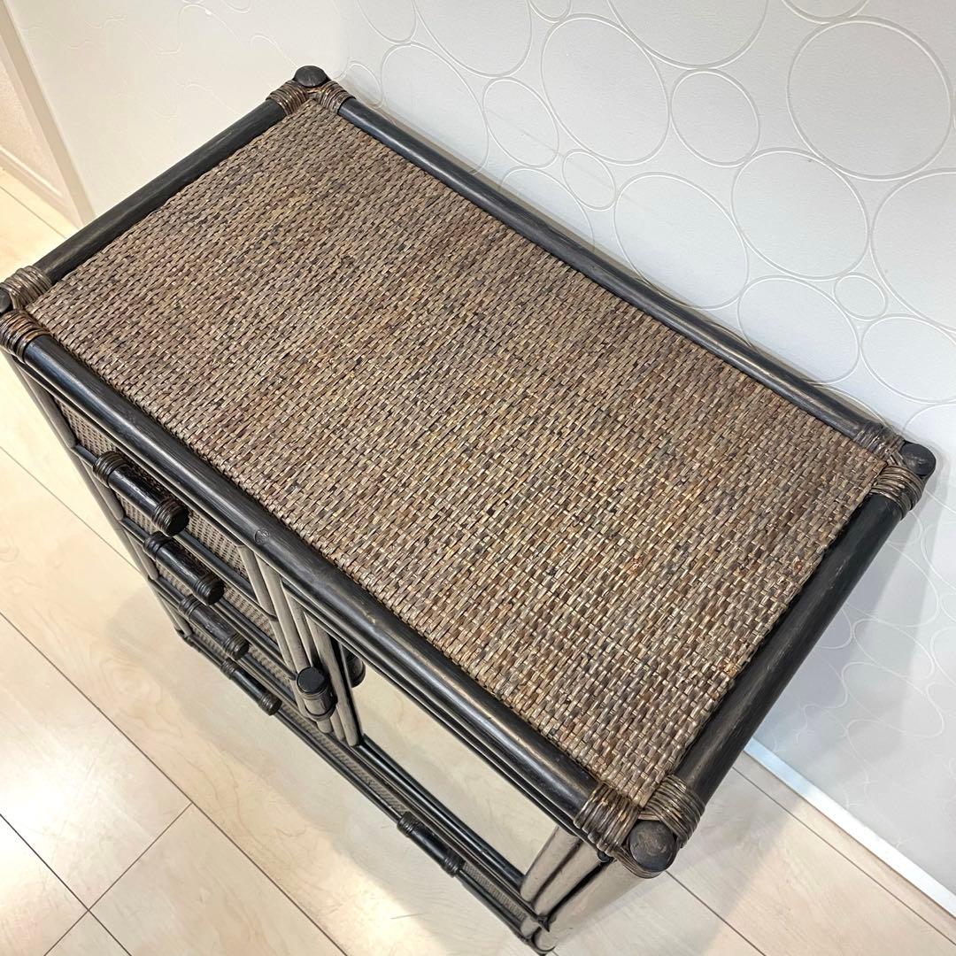 籐 ラタン ガラス扉 キャビネット チェスト 収納家具 和モダン ヴィンテージ