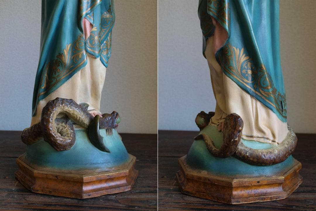 祝福された聖母マリアの祈り戴冠の聖母 リンゴをくわえた蛇を踏み祈る聖母/J772