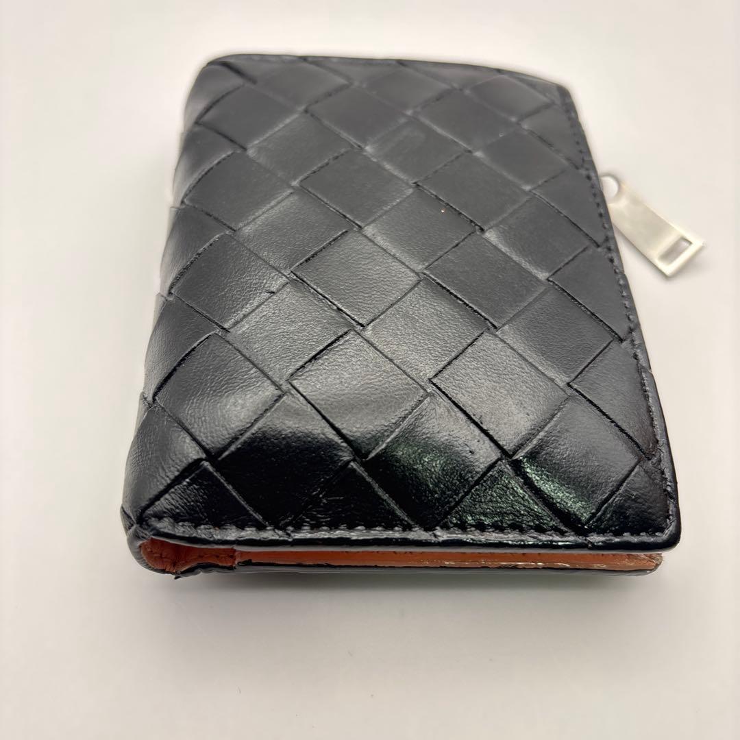 ◆正規品◆現行ボッティガヴェネタイントレチャート 二つ折りサイフブラックコンビ