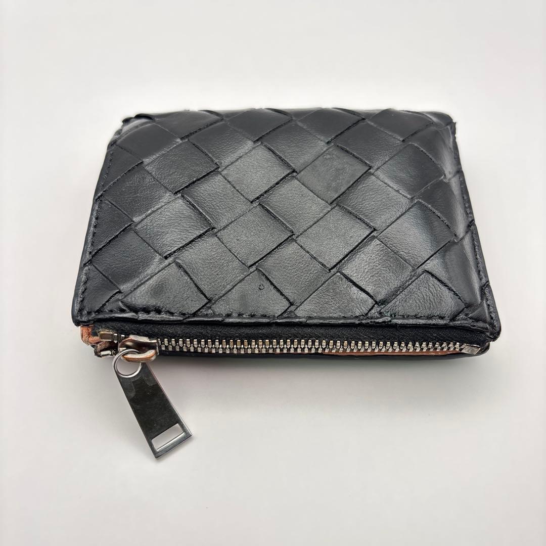 ◆正規品◆現行ボッティガヴェネタイントレチャート 二つ折りサイフブラックコンビ