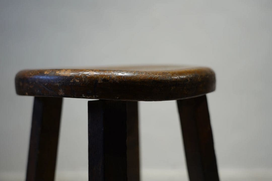 丸スツール　古木　昭和初期　アンティーク　ビンテージ　椅子　チェア