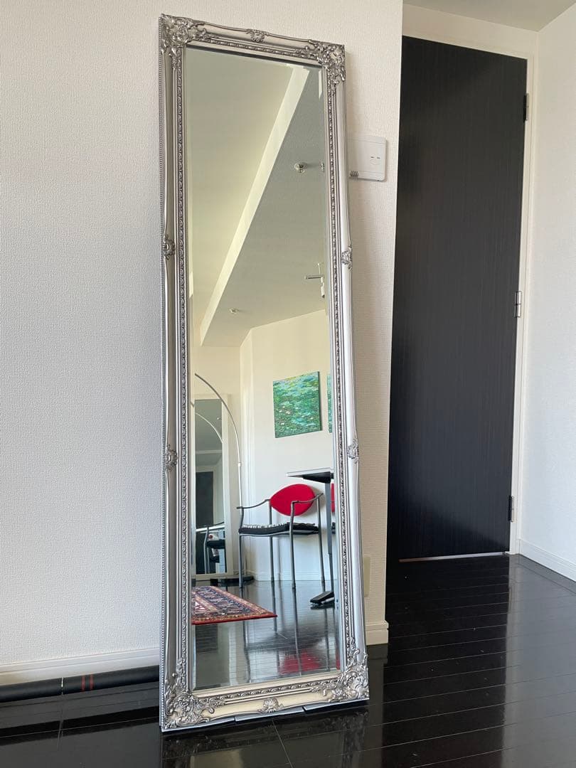イタリア製　アンティーククラシック　シルバー　スタンドミラー　姿見高級