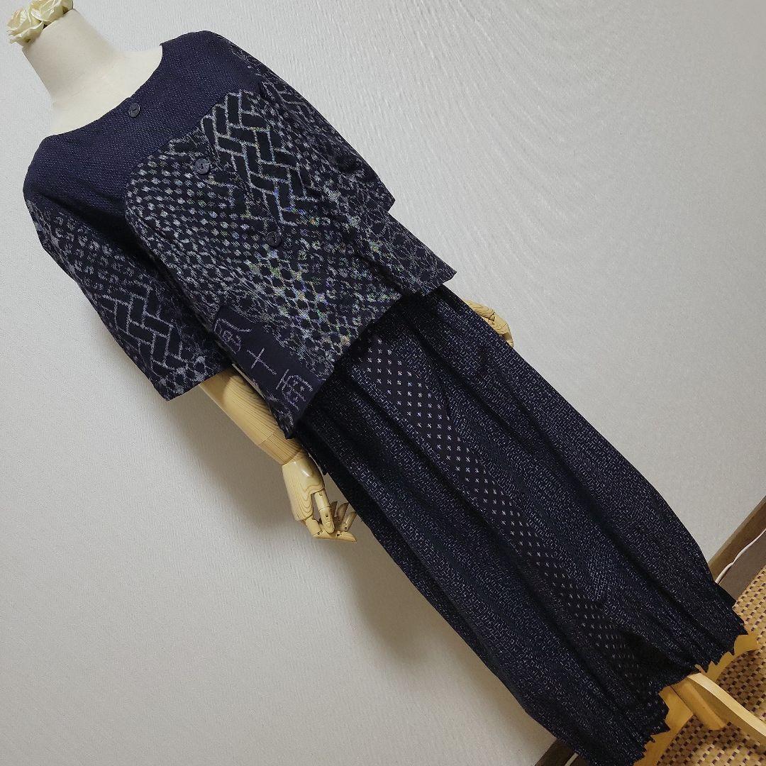 くりんこ絣ブラウスパンツ　反物からお仕立てオリジナルデザイン一点もの