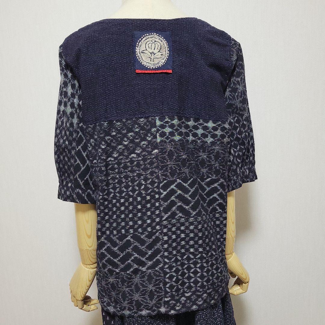 くりんこ絣ブラウスパンツ　反物からお仕立てオリジナルデザイン一点もの